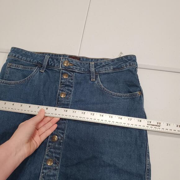 Lee Denim Skirt Womens 8 Blue Button Front A-Line Midi Stretch 5 Pocket Cowgirl - Picture 7 of 9